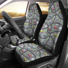 Load image into Gallery viewer, Gray Car Seat Covers With Roads and Cars
