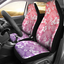 Load image into Gallery viewer, Purple and Coral Ombre Car Seat Covers With White Hibiscus Flower Pattern Overalay