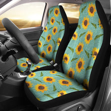 Load image into Gallery viewer, Turquoise Burlap With Sunflowers Car Seat Covers