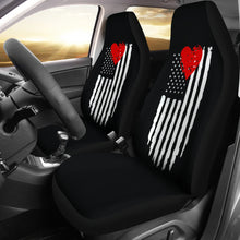 Load image into Gallery viewer, Black With Distressed American Flag and Red Heart Car Seat Covers Seat