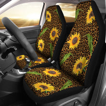 Load image into Gallery viewer, Rustic Sunflowers and Leaves on Leopard Print Car Seat Covers Seat Protectors