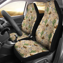Load image into Gallery viewer, Cowboy Pattern Western Car Seat Covers on Tan Sand Colored Background