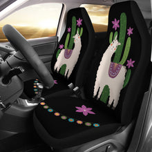 Load image into Gallery viewer, Alpaca Car Seat Covers Boho Hippie Style Cactus and Flowers Desert Motif Purple and Black