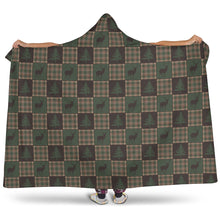 Load image into Gallery viewer, Brown and Green Plaid Patchwork Deer and Pine Tree Pattern Hooded Blanket