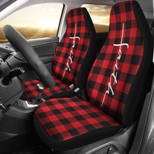 Load image into Gallery viewer, Faith Word Cross In White On Red Buffalo Plaid Car Seat Covers Religious Christian Themed