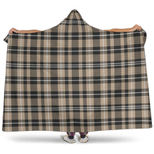 Load image into Gallery viewer, Beige, Black and White Plaid Pattern Hooded Blanket With Sherpa Lining