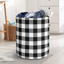 Load image into Gallery viewer, Black and White Buffalo Plaid Laundry Basket Hamper or Toy Storage Bin