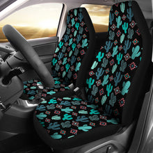 Load image into Gallery viewer, Teal and Pink Cactus Desert Pattern on Black Car Seat Covers Set
