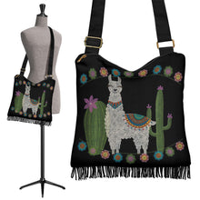 Load image into Gallery viewer, Black With Chalky Style Llama Design Cactus Flowers