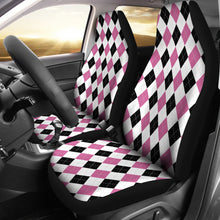 Load image into Gallery viewer, White Pink and Black Argyle Pattern Car Seat Covers Preppy and Girly