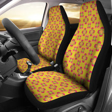 Load image into Gallery viewer, Yellow With Pink and Green Retro Hippie Flower Pattern Car Seat Covers Set