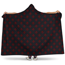 Load image into Gallery viewer, Black With Red Fleur De Lis Hooded Blanket With Sherpa Lining