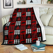 Load image into Gallery viewer, Red, Black and White, Buffalo Plaid Patchwork Style Fleece Throw Blanket