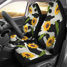 Load image into Gallery viewer, Black and White Cow Print With Rustic Sunflowers Car Seat Covers Seat Protectors