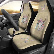 Load image into Gallery viewer, Wild and Free Dark Tan Boho Cow Skull Car Seat Covers