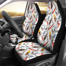 Load image into Gallery viewer, White With Watercolor Feathers Boho Car Seat Covers
