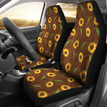 Load image into Gallery viewer, Rustic Sunflower Pattern on Faux Leather Printed Background Car Seat Covers Seat Protectors