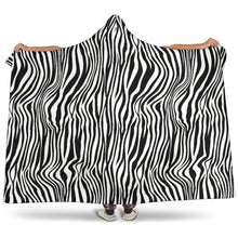 Load image into Gallery viewer, Zebra Print Hooded Blanket With Sherpa Lining Black and White