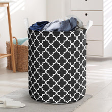 Load image into Gallery viewer, Black and White Quatrefoil Laundry Basket Hamper Storage Bin