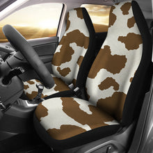 Load image into Gallery viewer, Light Brown and White Cow Hide Print Car Seat Covers Rustic Pattern