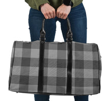 Load image into Gallery viewer, Gray Buffalo Plaid Duffel Travel Bag With Faux Leather Handles
