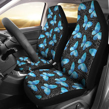 Load image into Gallery viewer, Black With White Leaves and Blue Butterflies Car Seat Covers