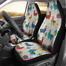Load image into Gallery viewer, Colorful Llama Pattern on Burlap Style Background Boho Car Seat Covers