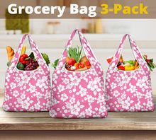 Load image into Gallery viewer, Pink and White Hibiscus Hawaiian Pattern Reusable Grocery Shopping Bags Totes