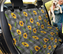 Load image into Gallery viewer, Gray Buffalo Plaid Faux Denim Style With Sunflowers Back Seat Cover For Pets