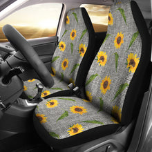 Load image into Gallery viewer, Gray Burlap Style Car Seat Covers With Sunflower Pattern