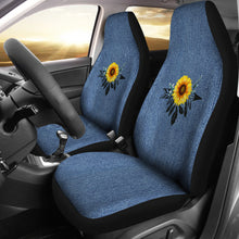 Load image into Gallery viewer, Sunflower Dreamcatcher on Faux Blue Denim Rustic Boho Car Seat Covers Seat Protectors