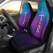 Load image into Gallery viewer, Faith Word Cross In White On Teal Blue, Purple and Black Ombre Car Seat Covers Religious Christian Themed