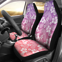Load image into Gallery viewer, Coral and Purple Ombre Car Seat Covers With White Hibiscus Pattern Overlay