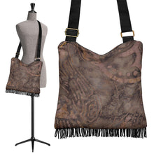 Load image into Gallery viewer, Coffee Colored Batik Style Design Fringe Purse Boho Bag Shoulder Strap Crossbody