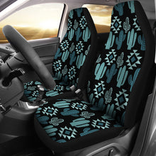 Load image into Gallery viewer, Teal Boho Cactus Pattern on Black Car Seat Covers Seat Protectors Set of 2