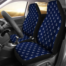 Load image into Gallery viewer, Navy Blue With White Anchor Nautical Pattern Car Seat Covers Set