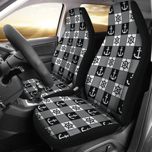 Load image into Gallery viewer, Black and White Nautical Patchwork Pattern Car Seat Covers Set