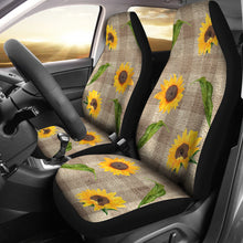 Load image into Gallery viewer, Light Burlap Style Buffalo Plaid Car Seat Covers With Rustic Sunflowers Seat Protectors Farmhouse
