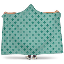 Load image into Gallery viewer, Turquoise Fleur De Lis Hooded Blanket