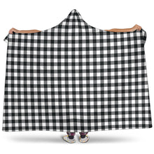 Load image into Gallery viewer, Black and White Buffalo Plaid Hooded Sherpa Lined Blanket