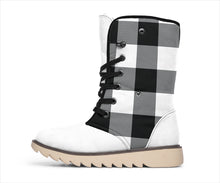 Load image into Gallery viewer, Buffalo Plaid Color Block Fur Lined Snow Boots Black and White Winter Boots