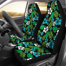 Load image into Gallery viewer, Blue and Green Hibiscus Flower Patten on Black Car Seat Covers Set of 2