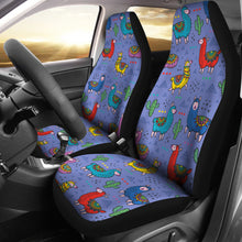 Load image into Gallery viewer, Periwinkle blue with llamas car seat covers