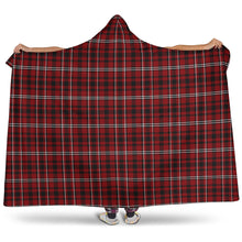 Load image into Gallery viewer, Dark Red, Black and White Tartan Plaid Hooded Blanket With Faux Sherpa Lining