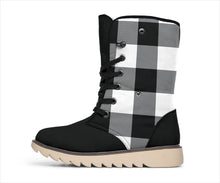 Load image into Gallery viewer, Buffalo Plaid Color Block Fur Lined Snow Boots Black and White Winter Boots
