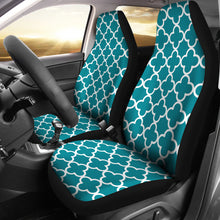 Load image into Gallery viewer, Teal and White Quatrefoil Car Seat Covers