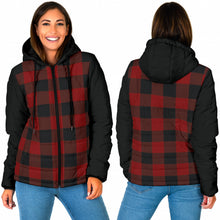 Load image into Gallery viewer, Dark Red and Black Buffalo Plaid Women's Puffer Jacket Quilted Hooded Coat