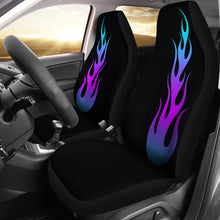 Load image into Gallery viewer, Flames In Turquoise and Purple Ombre on Black Car Seat Covers Set of 2 Seat Protectors