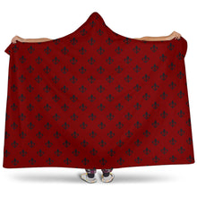 Load image into Gallery viewer, Red With Black Fleur De Lis Pattern Hooded Blanket With Sherpa Lining