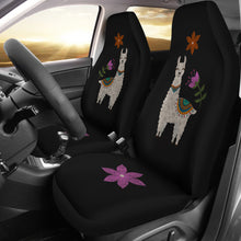 Load image into Gallery viewer, Llama Seat Covers Chalky Style Black Flowers Car Seat Covers